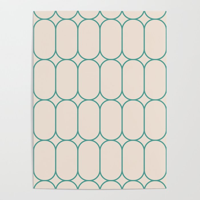 Mod Pods Geometric Pattern in Vintage Beige and Teal Poster Gallery Image 4