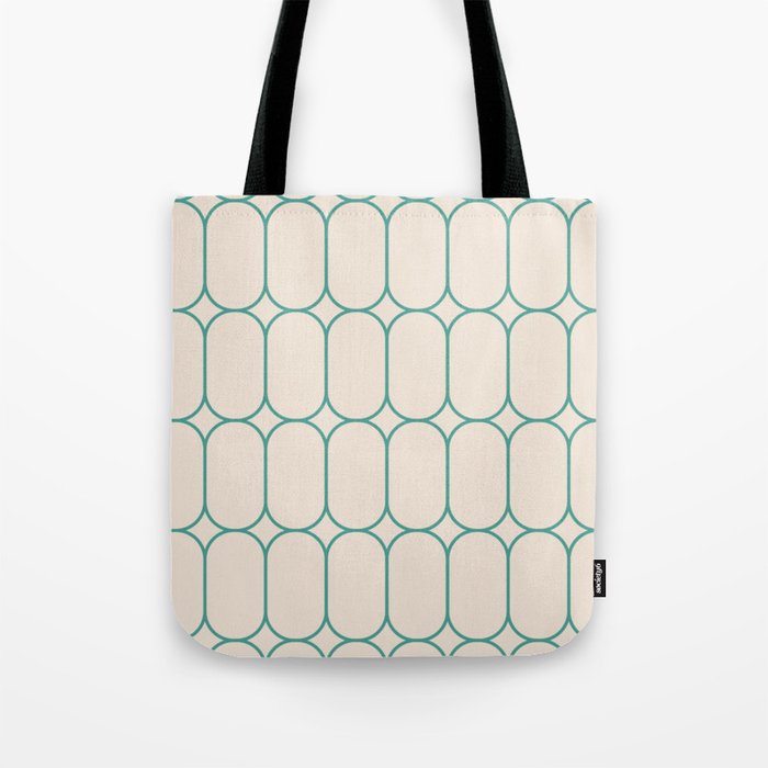 Mod Pods Geometric Pattern in Vintage Beige and Teal Tote Bag Gallery Image 1