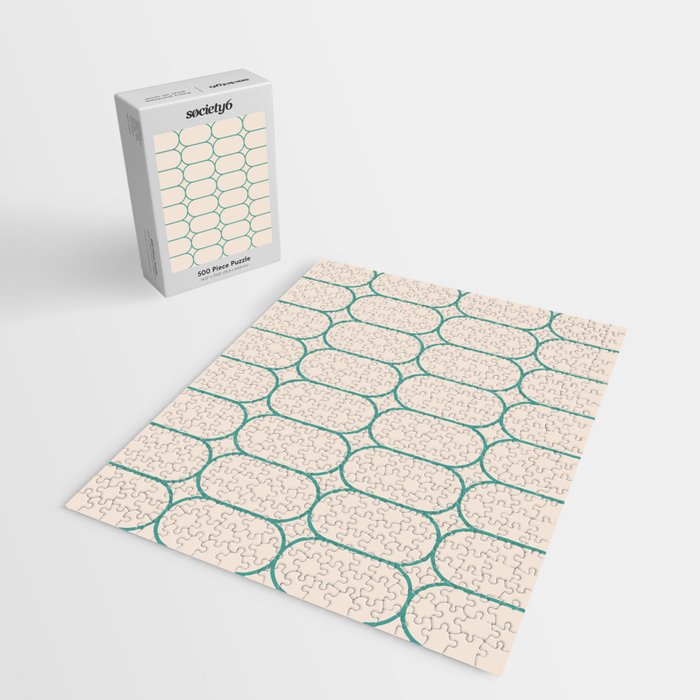 Mod Pods Geometric Pattern in Vintage Beige and Teal Jigsaw Puzzle Gallery Image 2