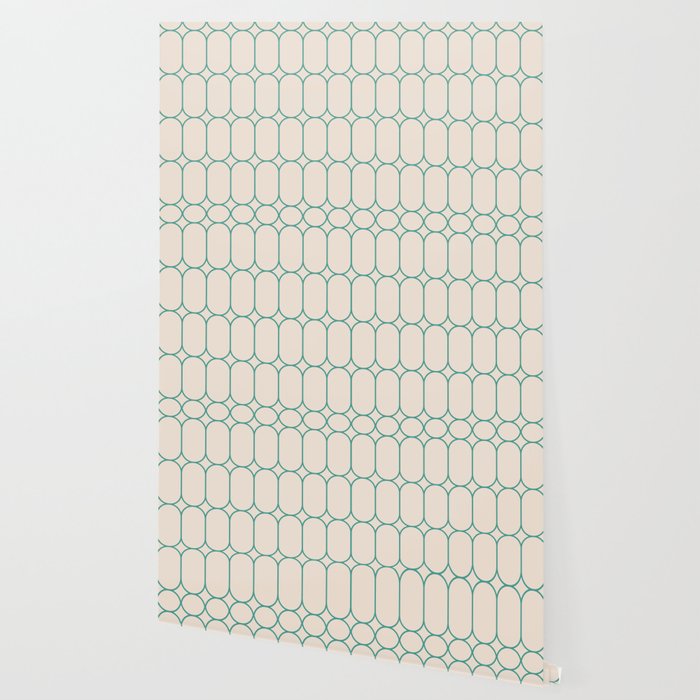 Mod Pods Geometric Pattern in Vintage Beige and Teal Wallpaper Gallery Image 2