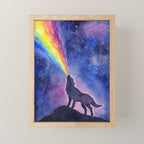 Galaxy Wolf Howling Rainbow Mini Art Print Gallery Image 1