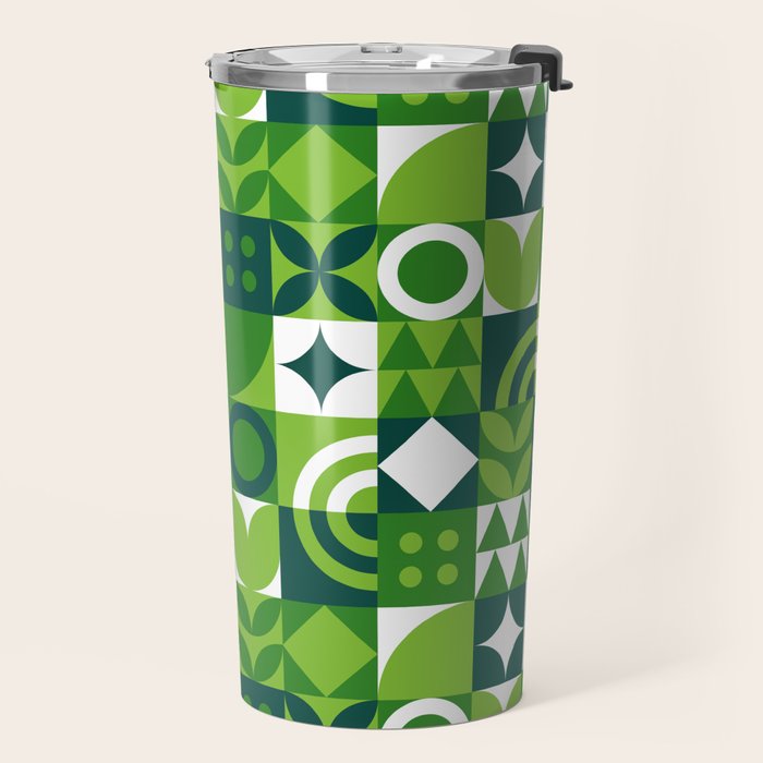 Green eco friendly nature geometric mosaic pattern Travel Mug Gallery Image 2