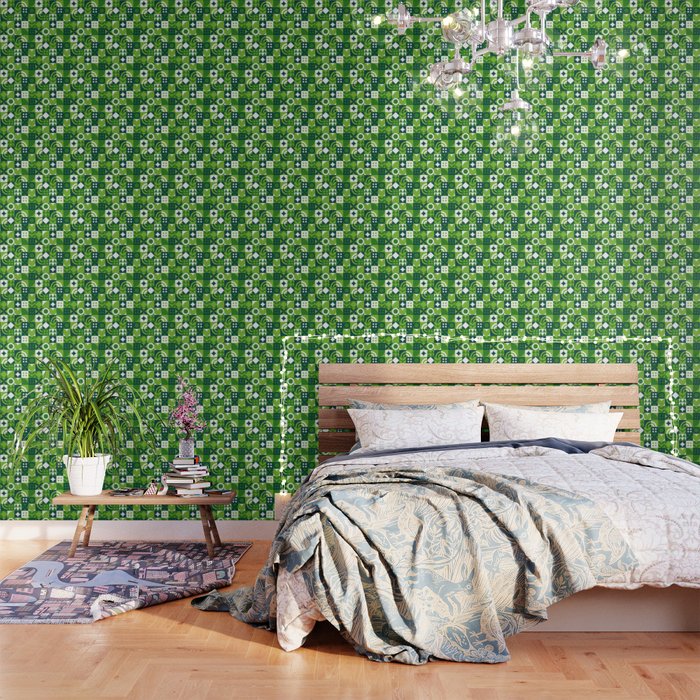 Green eco friendly nature geometric mosaic pattern Wallpaper Gallery Image 3