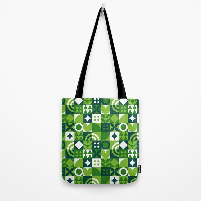 Green eco friendly nature geometric mosaic pattern Tote Bag Gallery Image 2