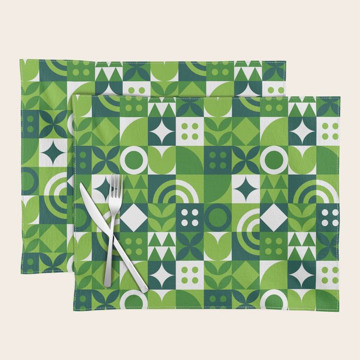 Green eco friendly nature geometric mosaic pattern Placemat Gallery Image 1