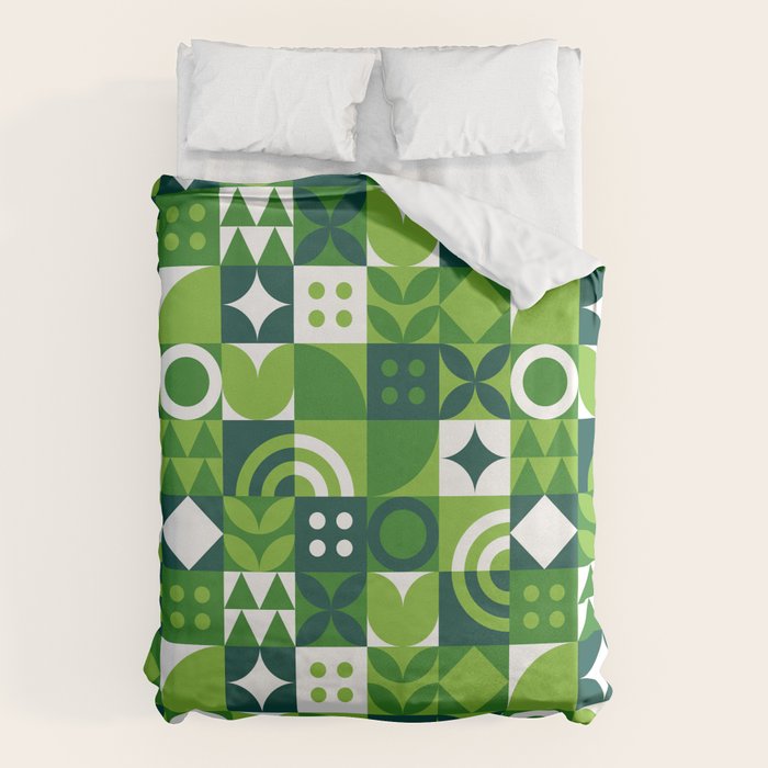Green eco friendly nature geometric mosaic pattern Duvet Cover Gallery Image 1