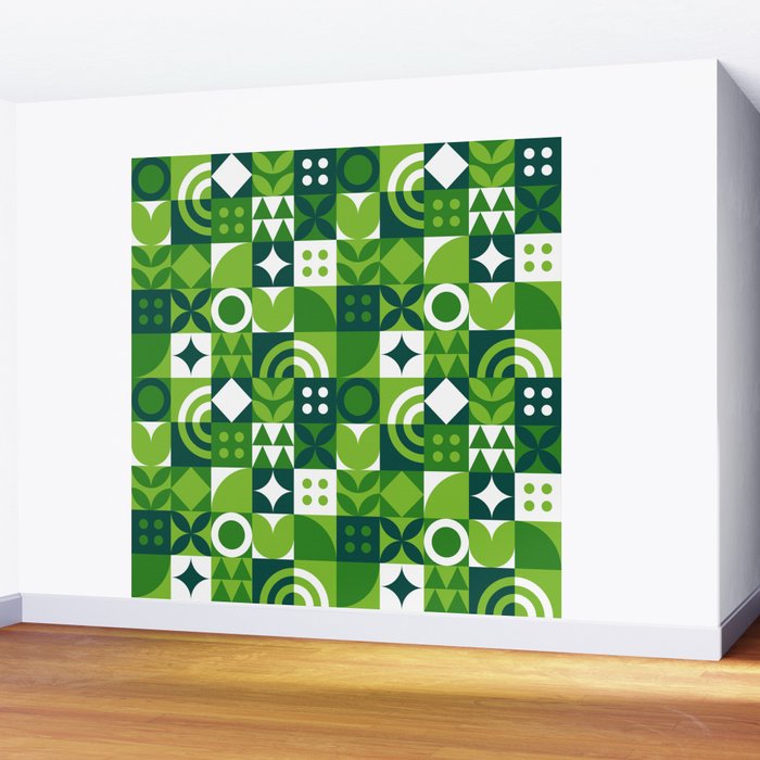 Green eco friendly nature geometric mosaic pattern Wall Mural Gallery Image 2