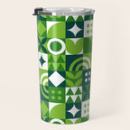 Green eco friendly nature geometric mosaic pattern Travel Mug Gallery Image 3
