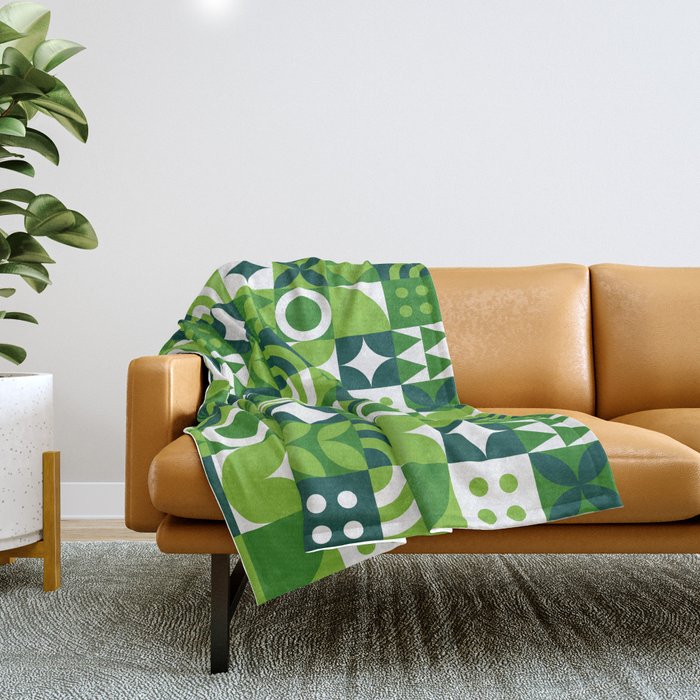 Green eco friendly nature geometric mosaic pattern Throw Blanket Gallery Image 1