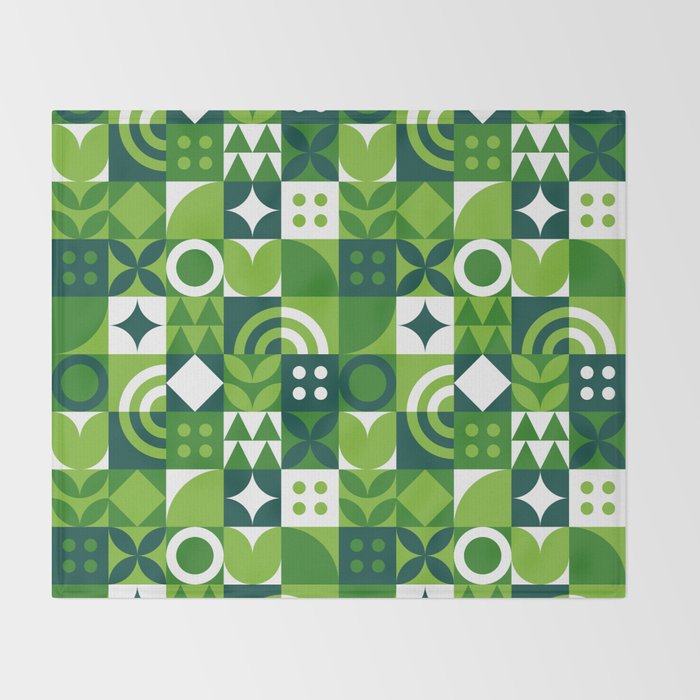 Green eco friendly nature geometric mosaic pattern Throw Blanket Gallery Image 2