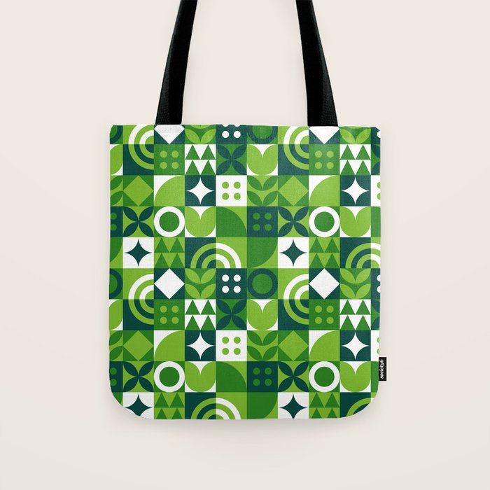 Green eco friendly nature geometric mosaic pattern Tote Bag Gallery Image 1
