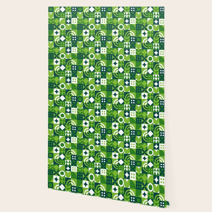 Green eco friendly nature geometric mosaic pattern Wallpaper Gallery Image 2