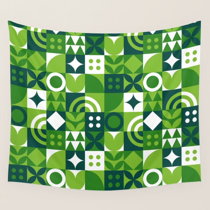 Green eco friendly nature geometric mosaic pattern Wall Tapestry Gallery Image 4