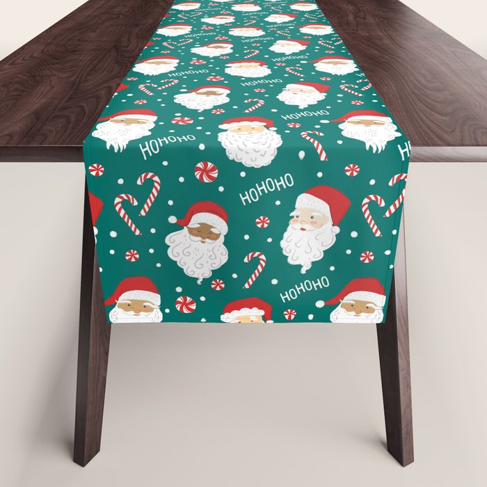 Peppermint Santas on Vivid Teal Table Runner Gallery Image 1
