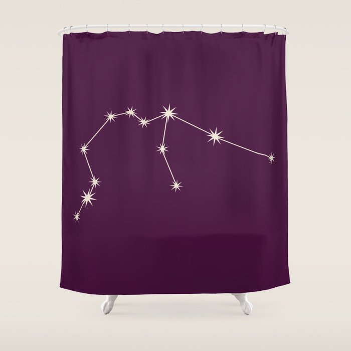 Aquarius Zodiac Star Constellation Line Art Plum Purple Shower Curtain Gallery Image 1