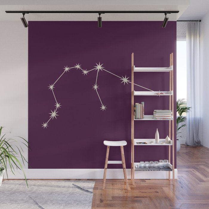 Aquarius Zodiac Star Constellation Line Art Plum Purple Wall Mural Gallery Image 1