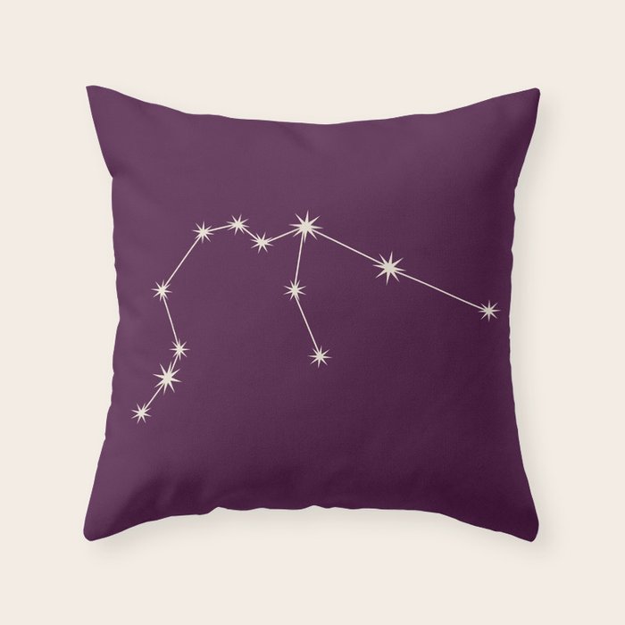 Aquarius Zodiac Star Constellation Line Art Plum Purple Throw Pillow Gallery Image 6
