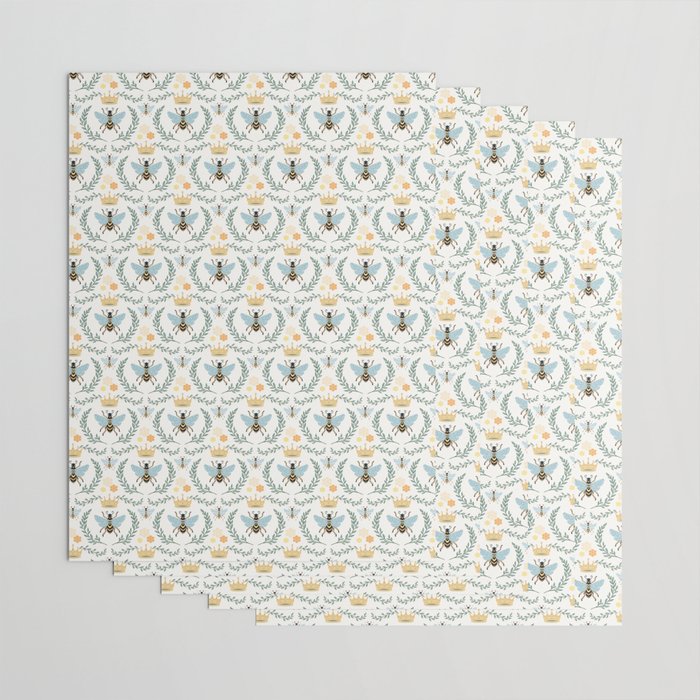 Queen Bee with Gold Crown and Laurel Frame Wrapping Paper Gallery Image 3