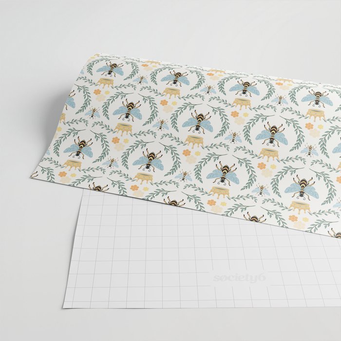 Queen Bee with Gold Crown and Laurel Frame Wrapping Paper Gallery Image 2
