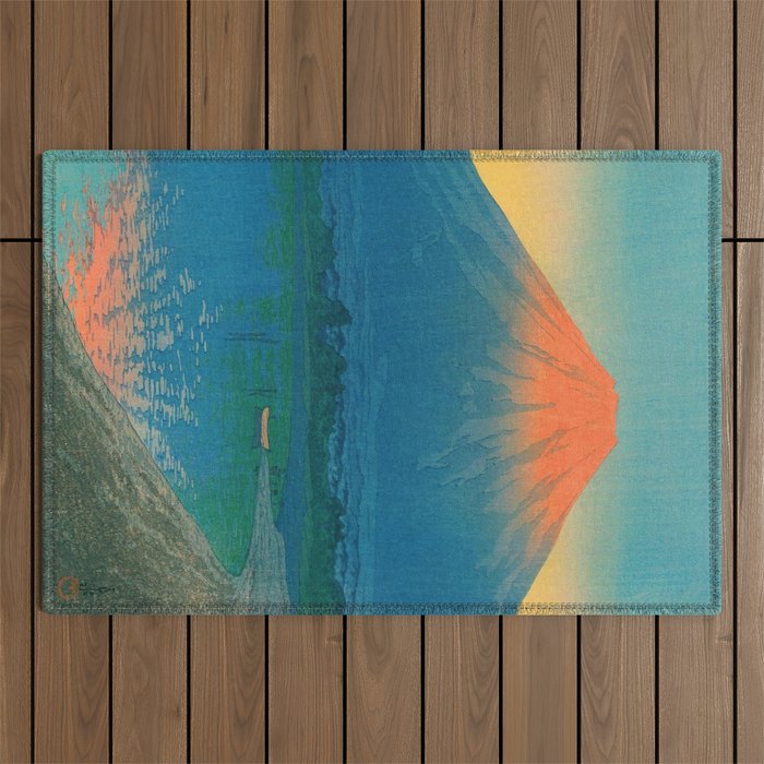 Lake Yamanaka and Mt.Fuji by Kawase Hasui Outdoor Rug Gallery Image 1