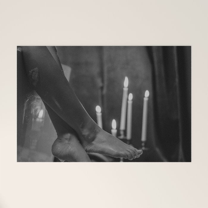 Let it all hang out; female portrait with candles in the bathtub black and white photograph - photography - photographs Welcome Mat Gallery Image 1