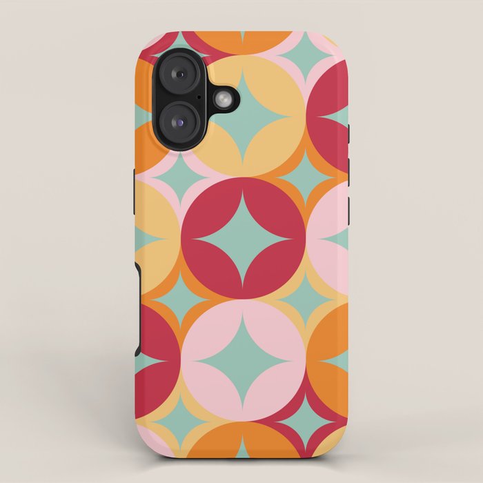 Merry and Bright, Christmas, Retro Art, Orange, Pink, Red, Yellow, Teal iPhone Case Gallery Image 1