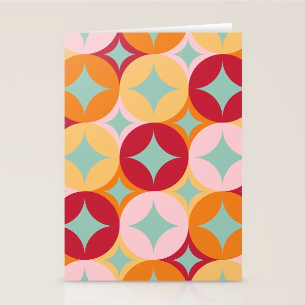 Merry and Bright, Christmas, Retro Art, Orange, Pink, Red, Yellow, Teal Stationery Card Gallery Image 1