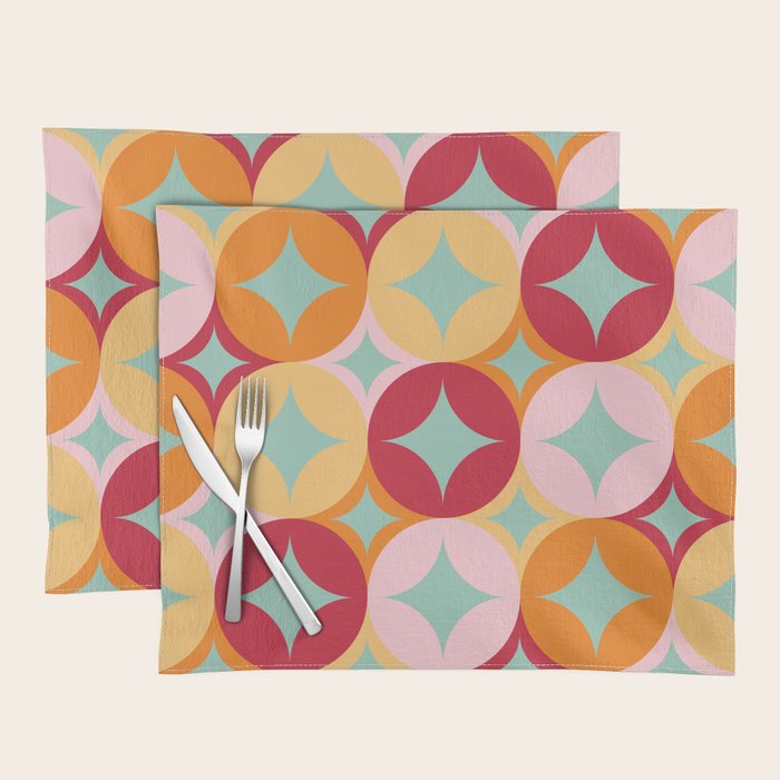 Merry and Bright, Christmas, Retro Art, Orange, Pink, Red, Yellow, Teal Placemat Gallery Image 1