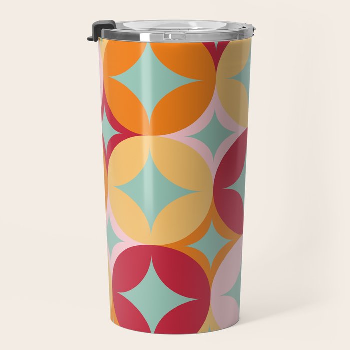 Merry and Bright, Christmas, Retro Art, Orange, Pink, Red, Yellow, Teal Travel Mug Gallery Image 3