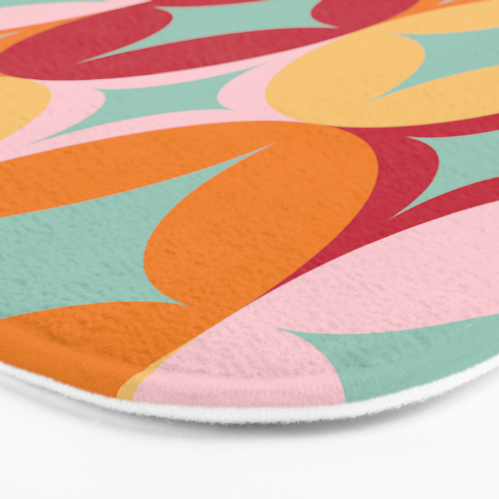 Merry and Bright, Christmas, Retro Art, Orange, Pink, Red, Yellow, Teal Bath Mat Gallery Image 3