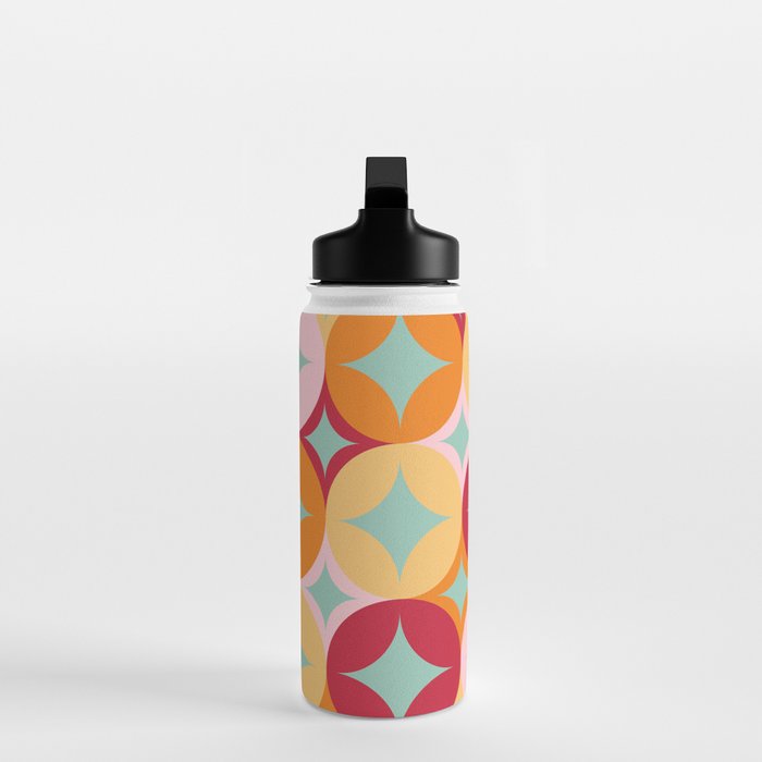 Merry and Bright, Christmas, Retro Art, Orange, Pink, Red, Yellow, Teal Water Bottle Gallery Image 3