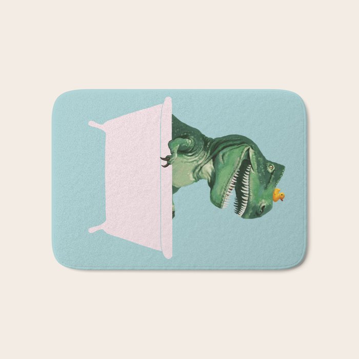 Playful T-Rex in Bathtub in Green Bath Mat Gallery Image 1