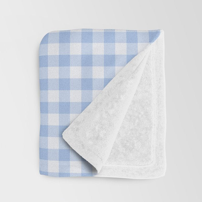Gingham Plaid Pattern - Natural Sky Blue Throw Blanket Gallery Image 3