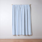 Gingham Plaid Pattern - Natural Sky Blue Window Curtain Gallery Image 3