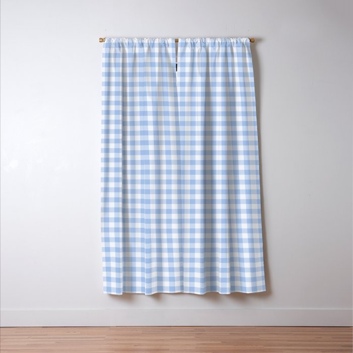 Gingham Plaid Pattern - Natural Sky Blue Window Curtain Gallery Image 3
