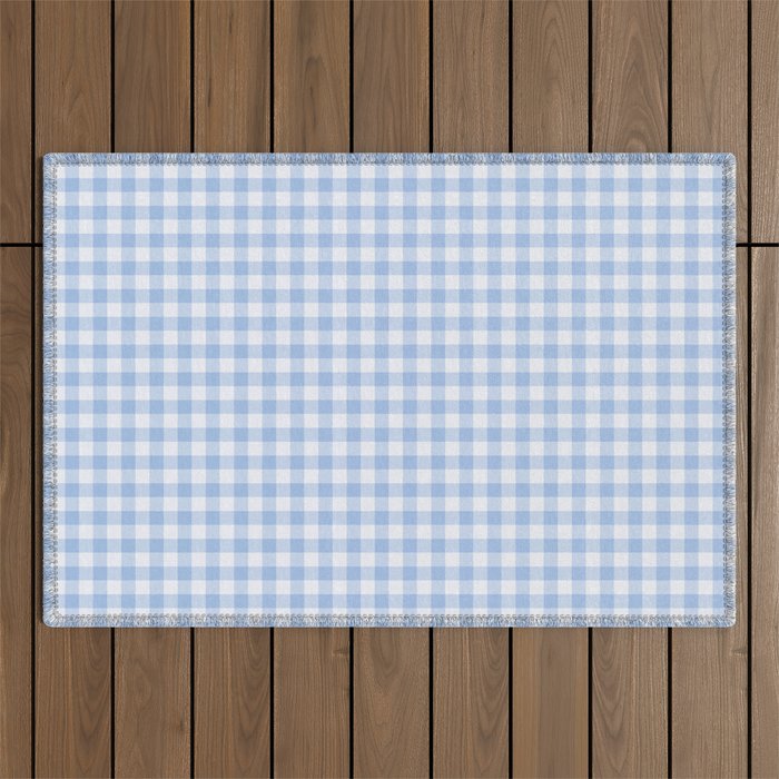 Gingham Plaid Pattern - Natural Sky Blue Outdoor Rug Gallery Image 1