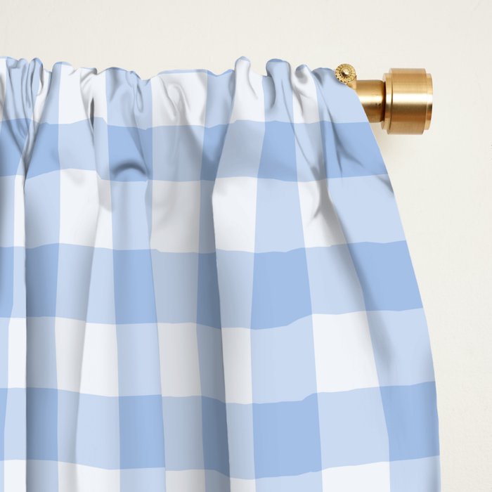 Gingham Plaid Pattern - Natural Sky Blue Window Curtain Gallery Image 2