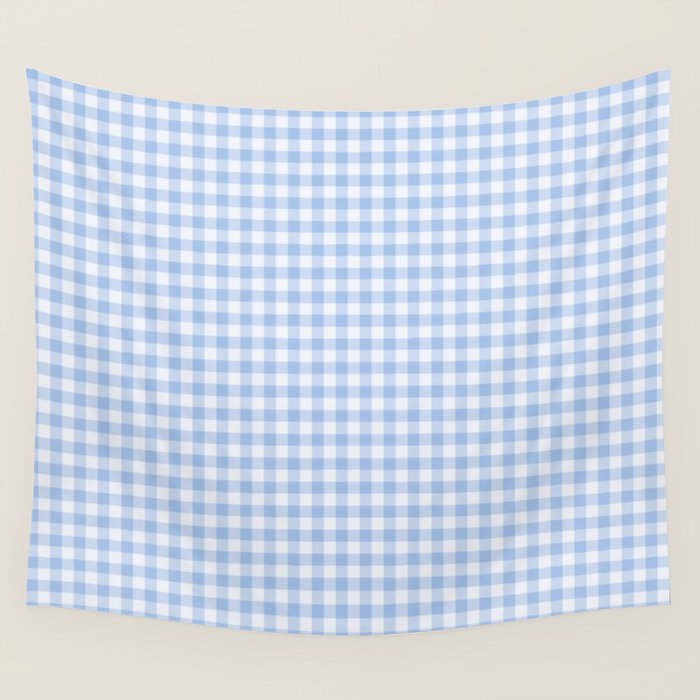 Gingham Plaid Pattern - Natural Sky Blue Wall Tapestry Gallery Image 4