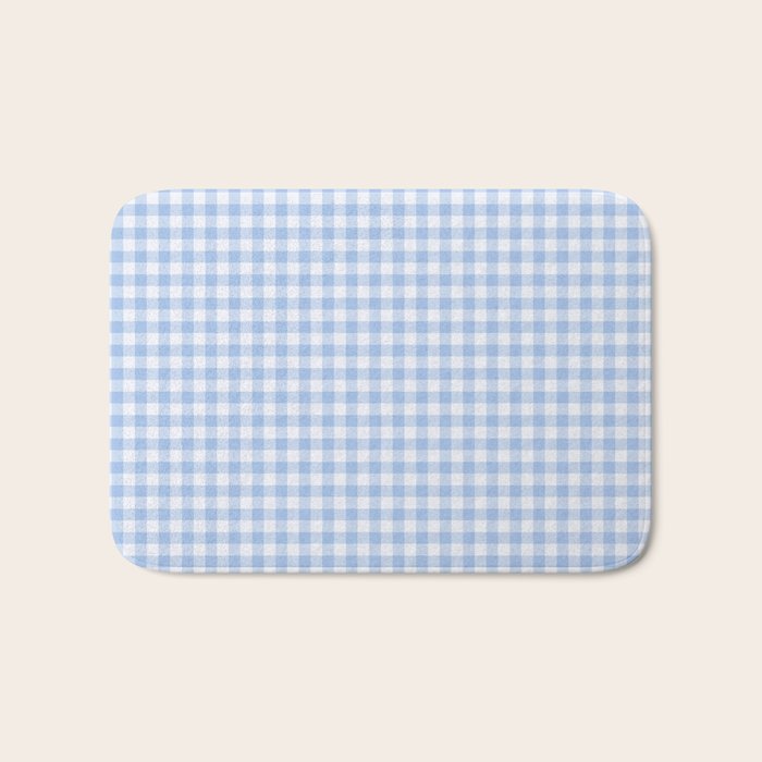 Gingham Plaid Pattern - Natural Sky Blue Bath Mat Gallery Image 1