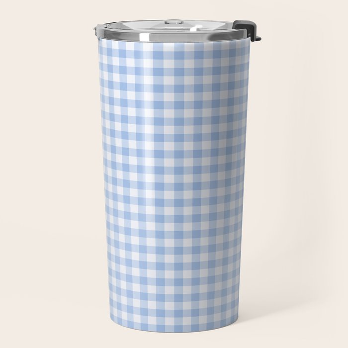 Gingham Plaid Pattern - Natural Sky Blue Travel Mug Gallery Image 2