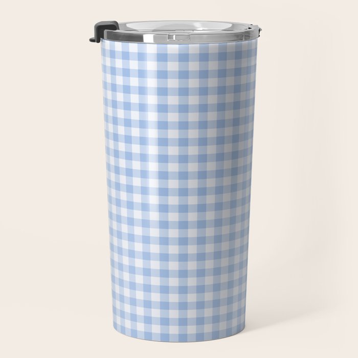 Gingham Plaid Pattern - Natural Sky Blue Travel Mug Gallery Image 3