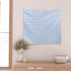 Gingham Plaid Pattern - Natural Sky Blue Wall Tapestry Gallery Image 2