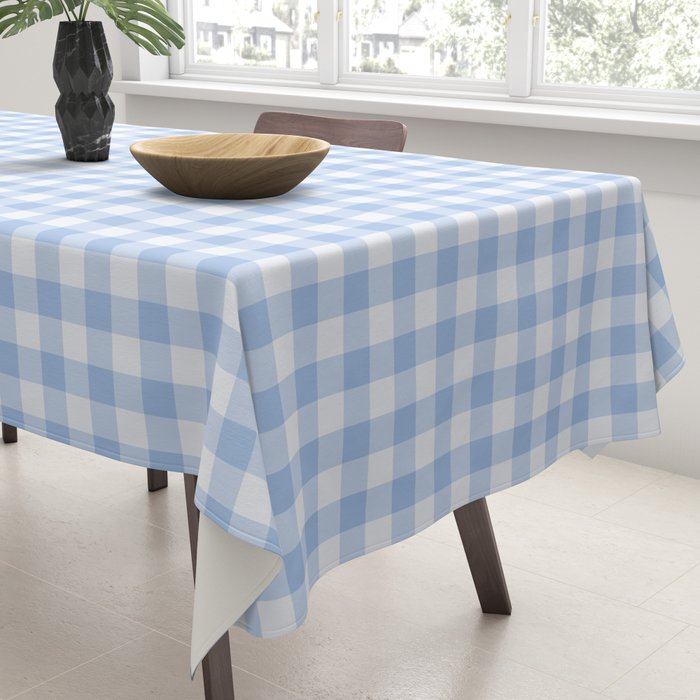 Gingham Plaid Pattern - Natural Sky Blue Tablecloth Gallery Image 3
