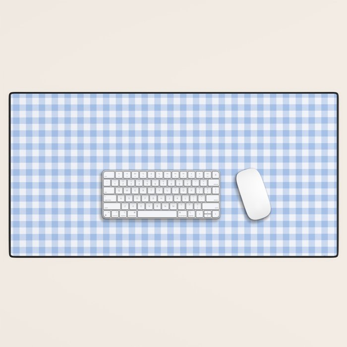 Gingham Plaid Pattern - Natural Sky Blue Desk Mat Gallery Image 1