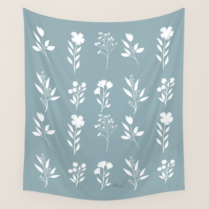 White Flower Pattern_05 Wall Tapestry Gallery Image 1