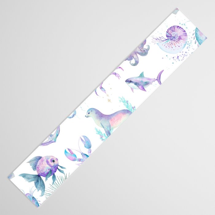 Colorful Water Colors Of Various Sea Animals Pattern Table Runner Gallery Image 3