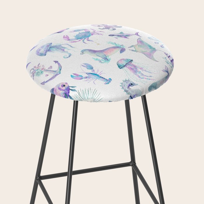 Colorful Water Colors Of Various Sea Animals Pattern Stool Gallery Image 2