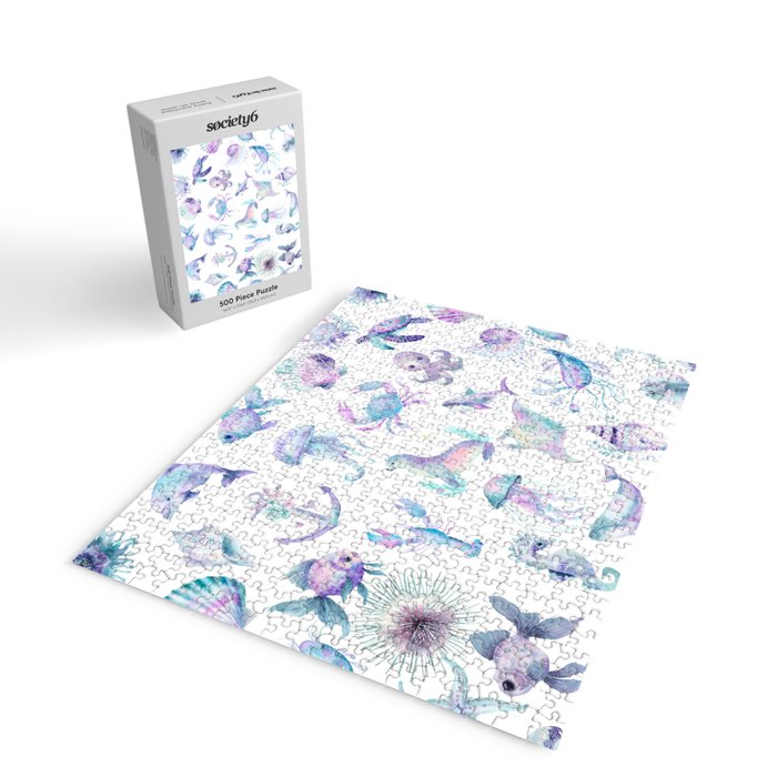 Colorful Water Colors Of Various Sea Animals Pattern Jigsaw Puzzle Gallery Image 2