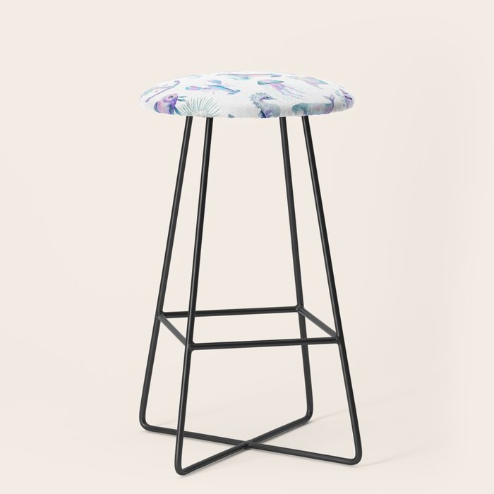 Colorful Water Colors Of Various Sea Animals Pattern Stool Gallery Image 1