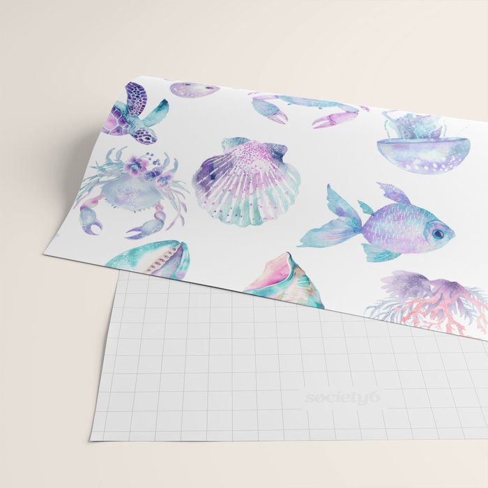 Colorful Water Colors Of Various Sea Animals Pattern Wrapping Paper Gallery Image 2